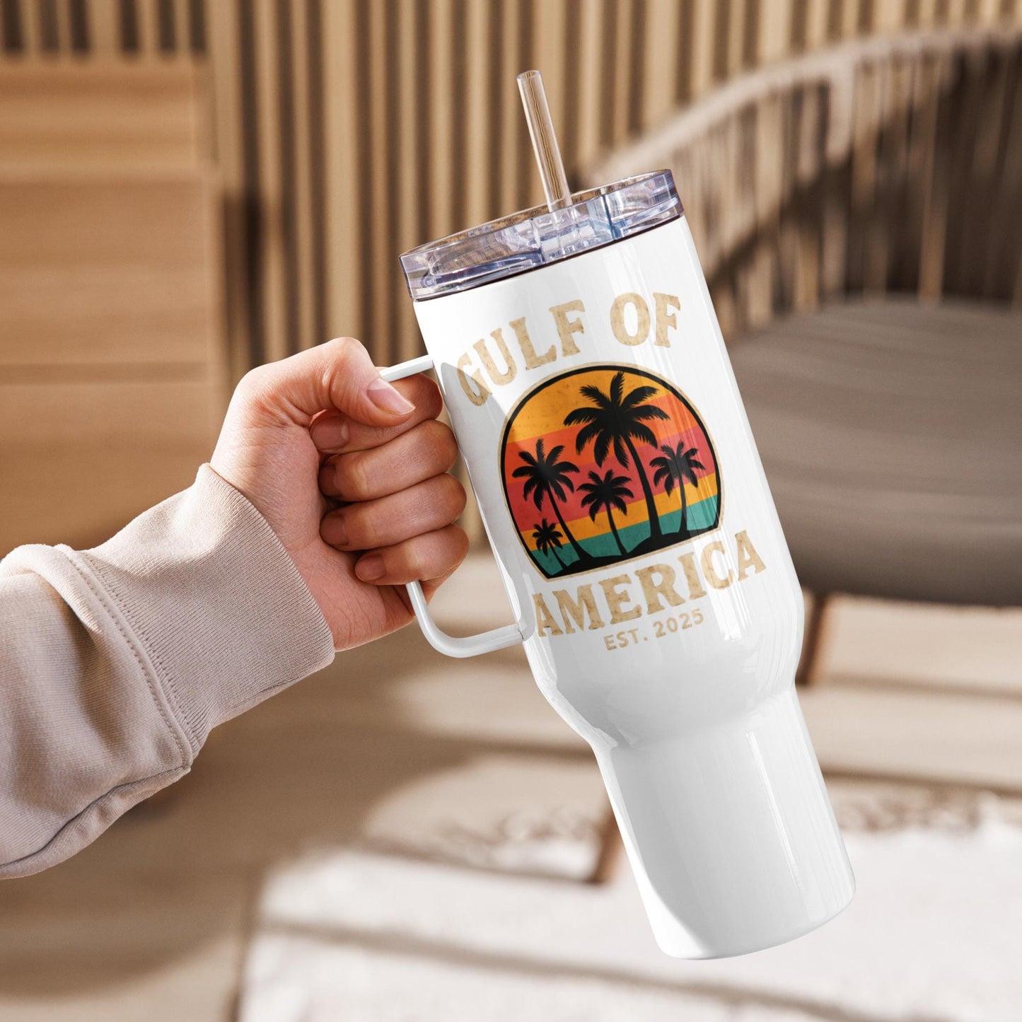 gulf of america est. 2025 maga Travel mug with a handle