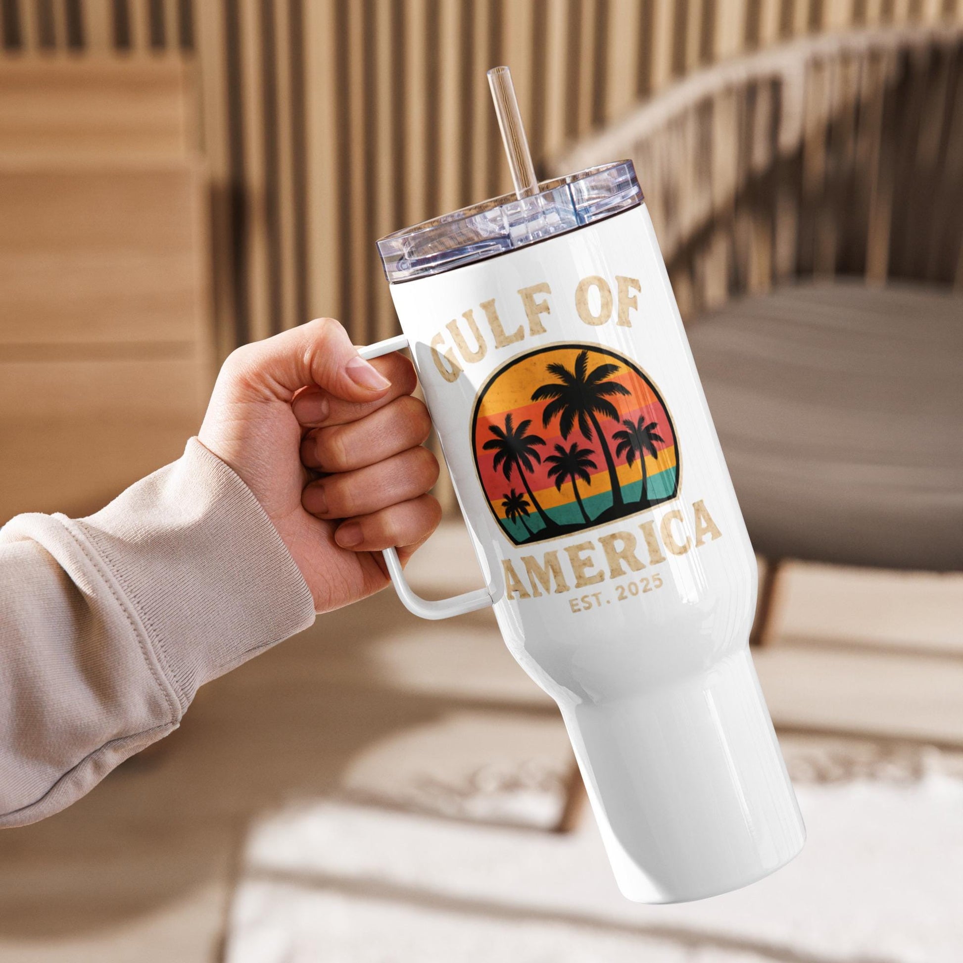gulf of america est. 2025 maga Travel mug with a handle