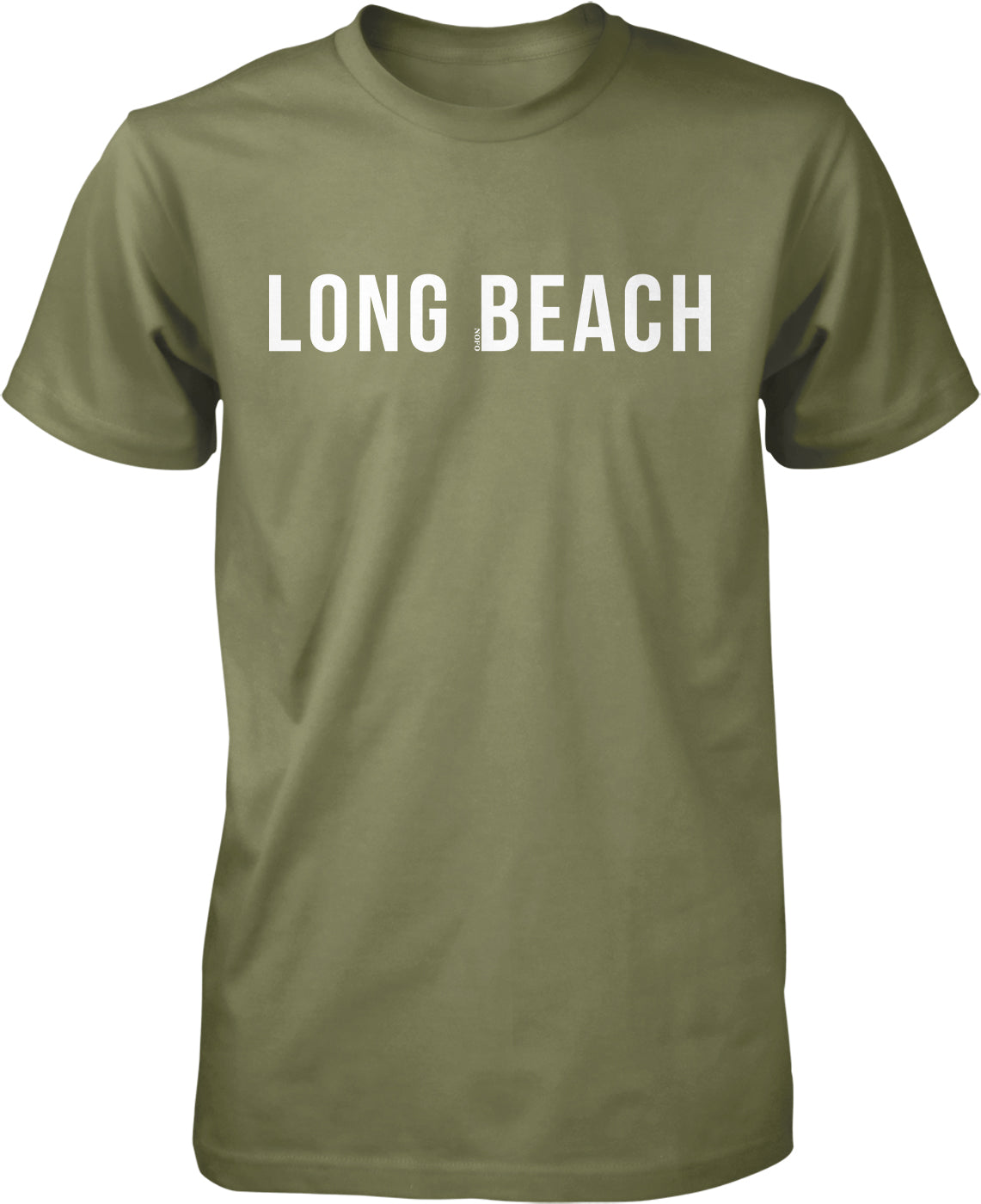 A green t-shirt with the text "LONG BEACH" printed on it.