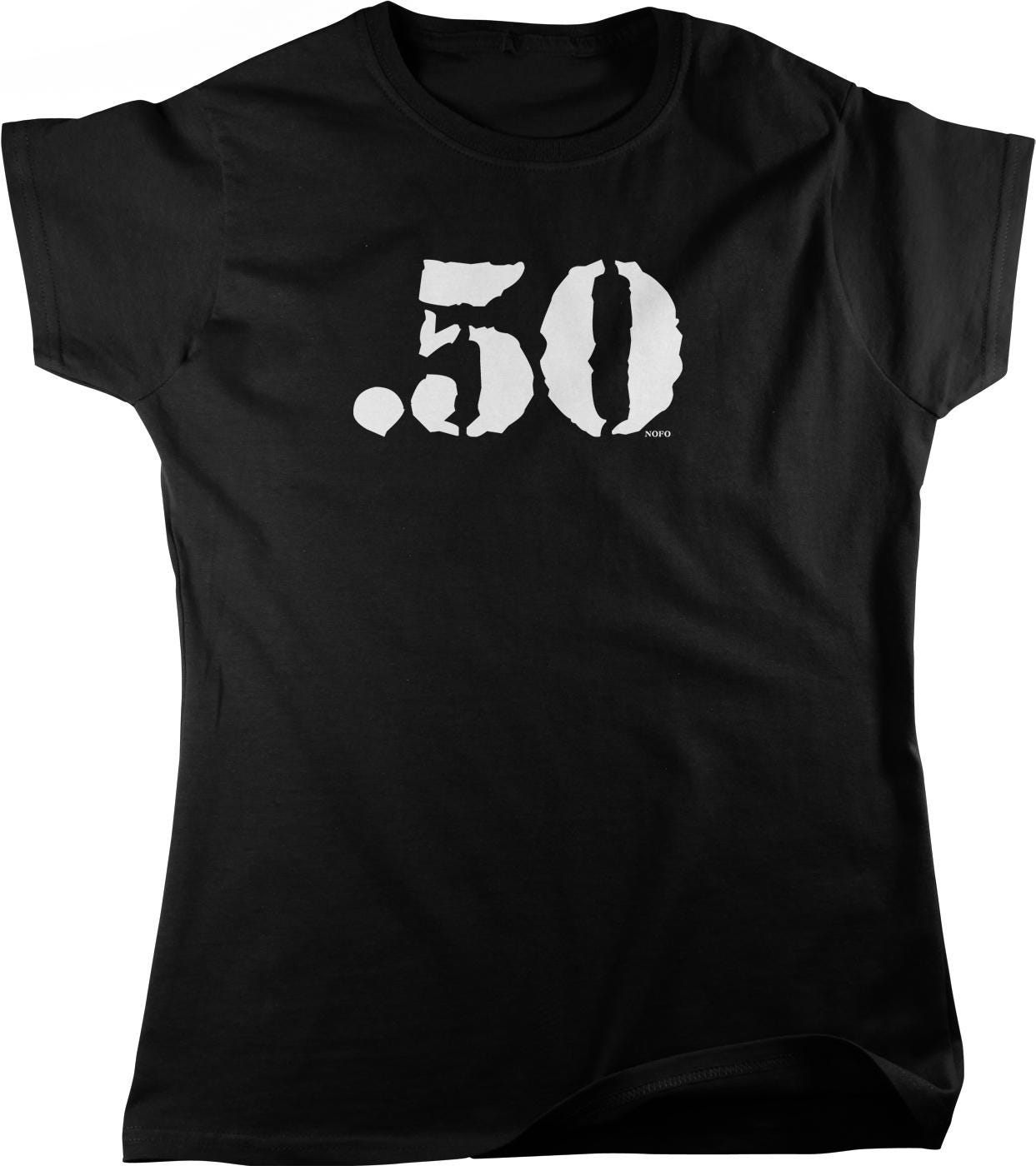A black t-shirt with the number 50 printed in white on it.