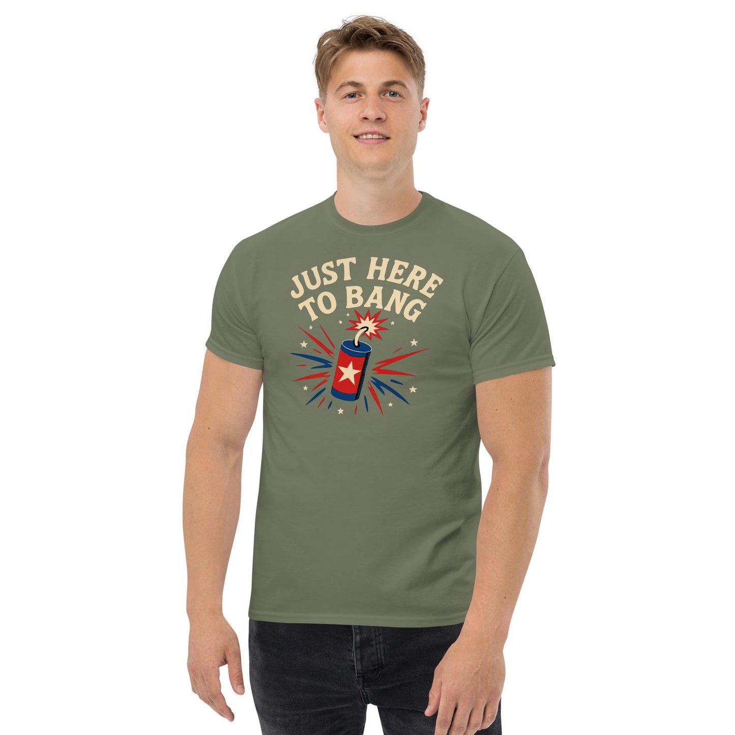 just here to bang july 4th bbq gear Unisex classic tee