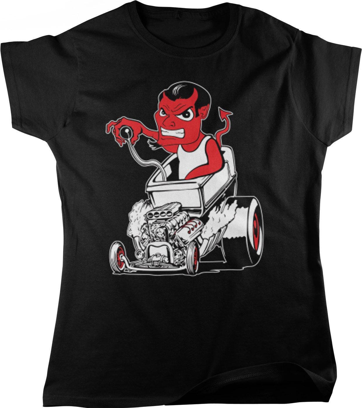 Vintage Car Tee - Women's Graphic Tee With Custom Flames Design & Classic Fit