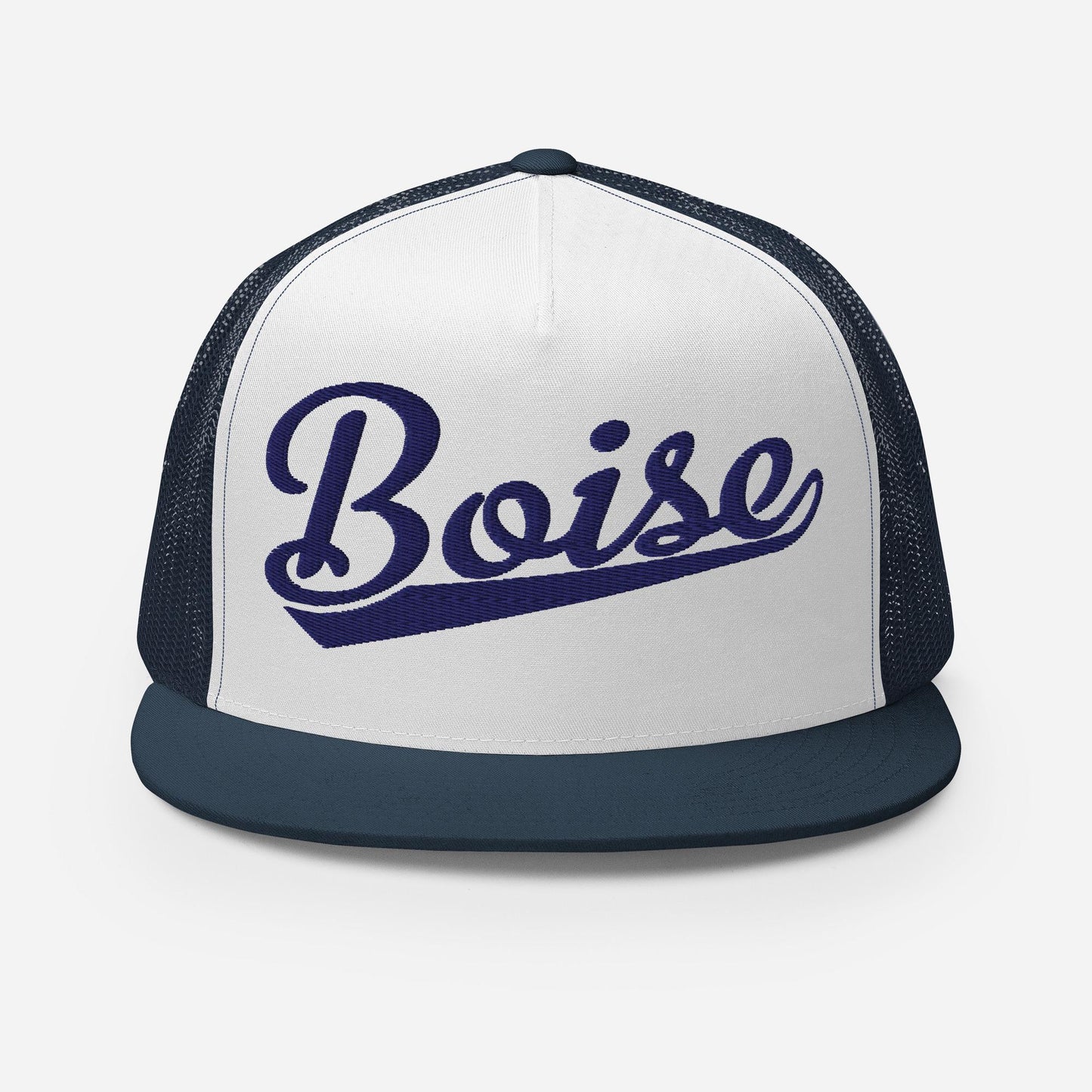 Snapback Trucker Hat – Boise Script Baseball Flat Bill, Custom Embroidery, Mesh Back