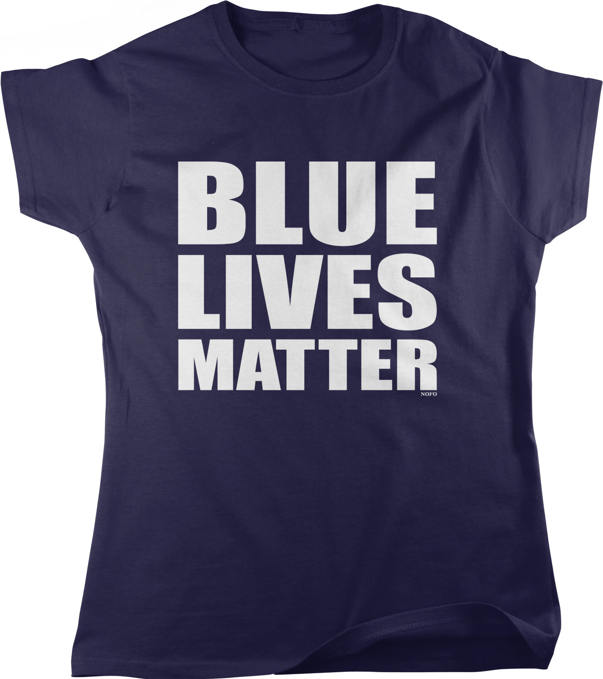 A navy blue t-shirt with the text "BLUE LIVES MATTER" printed in white letters.