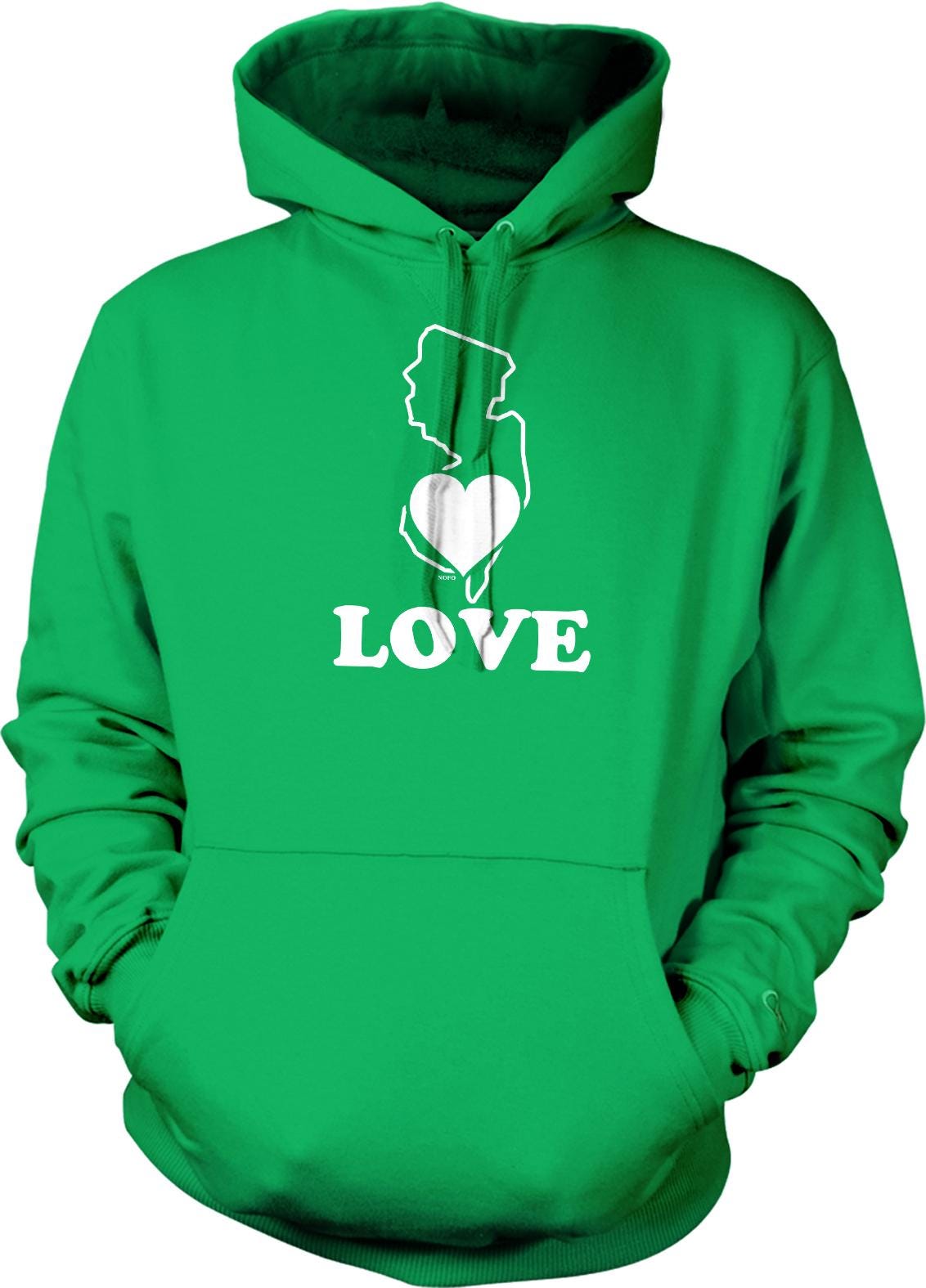 A bright green hoodie with a white graphic and text on it.