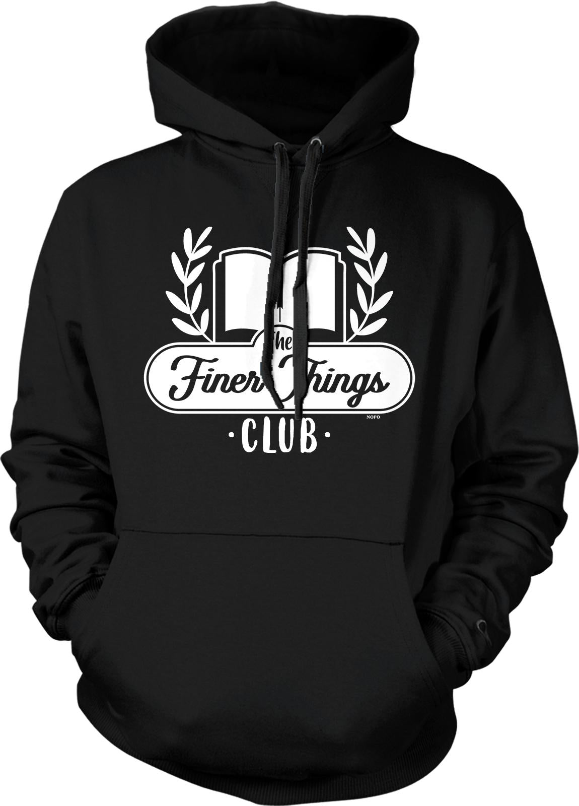 A black hoodie with a white graphic design on the front.