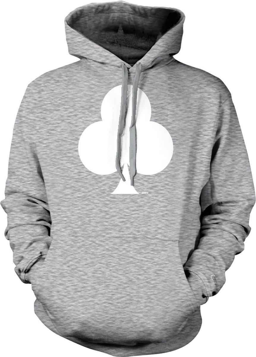 Playing Card Hoodie - White Club Hooded Sweatshirt With Pouch Pocket & Double Ply Hood