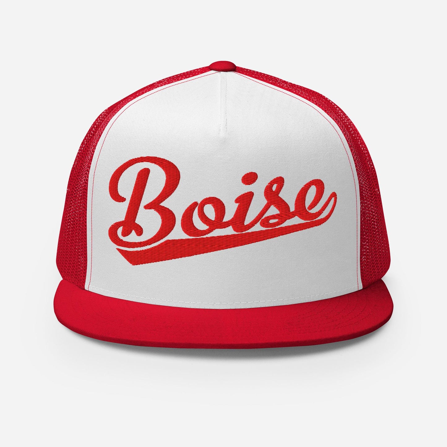 Snapback Trucker Hat – Boise Script Baseball Flat Bill, Custom Embroidery, Mesh Back