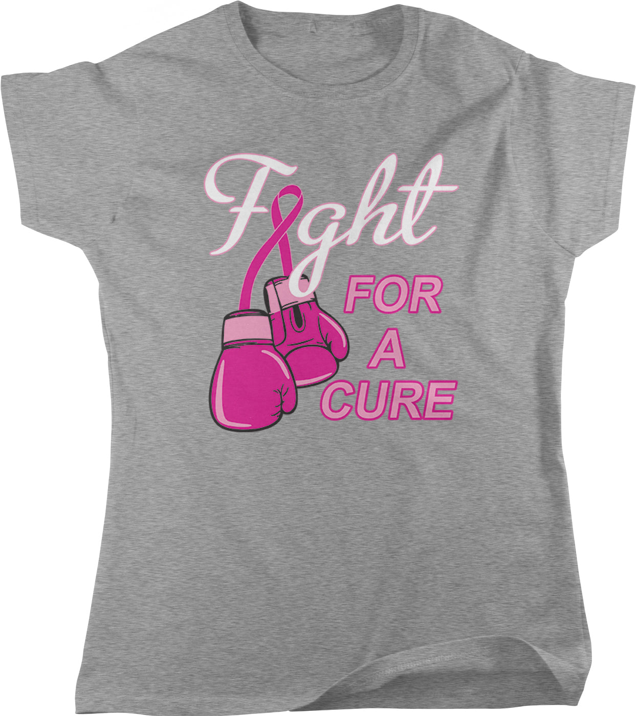 pink boxing gloves with the text "Fight for a Cure" printed on them.