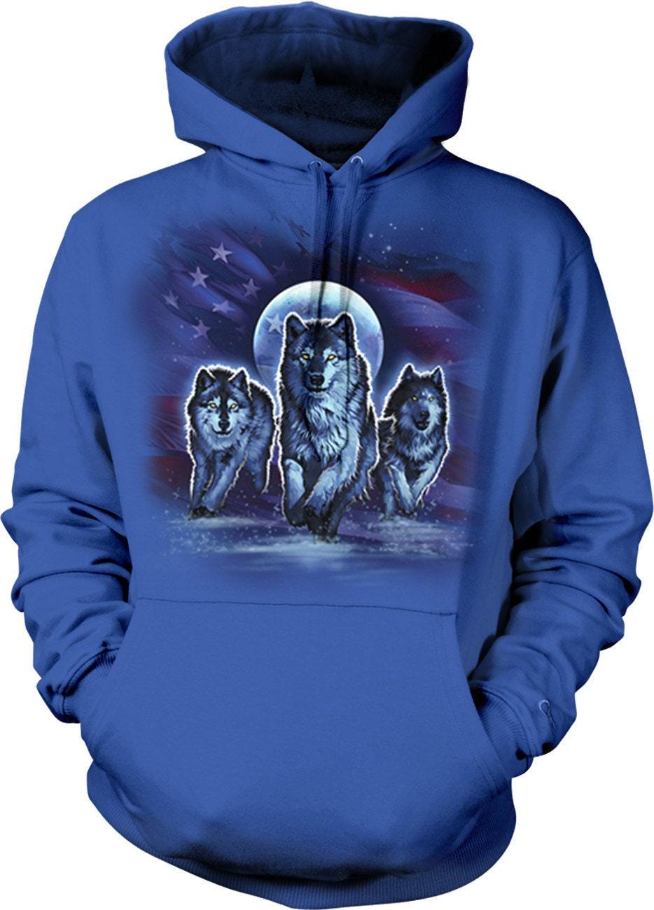 American Flag Hoodie - Wolfpack Running Moonlight Full Moon Design Sweatshirt