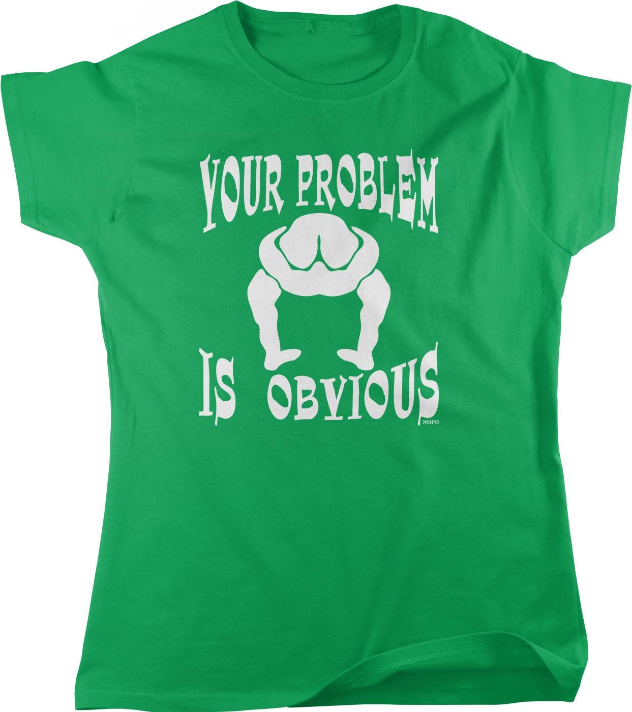 A green t-shirt with white text and a graphic design.