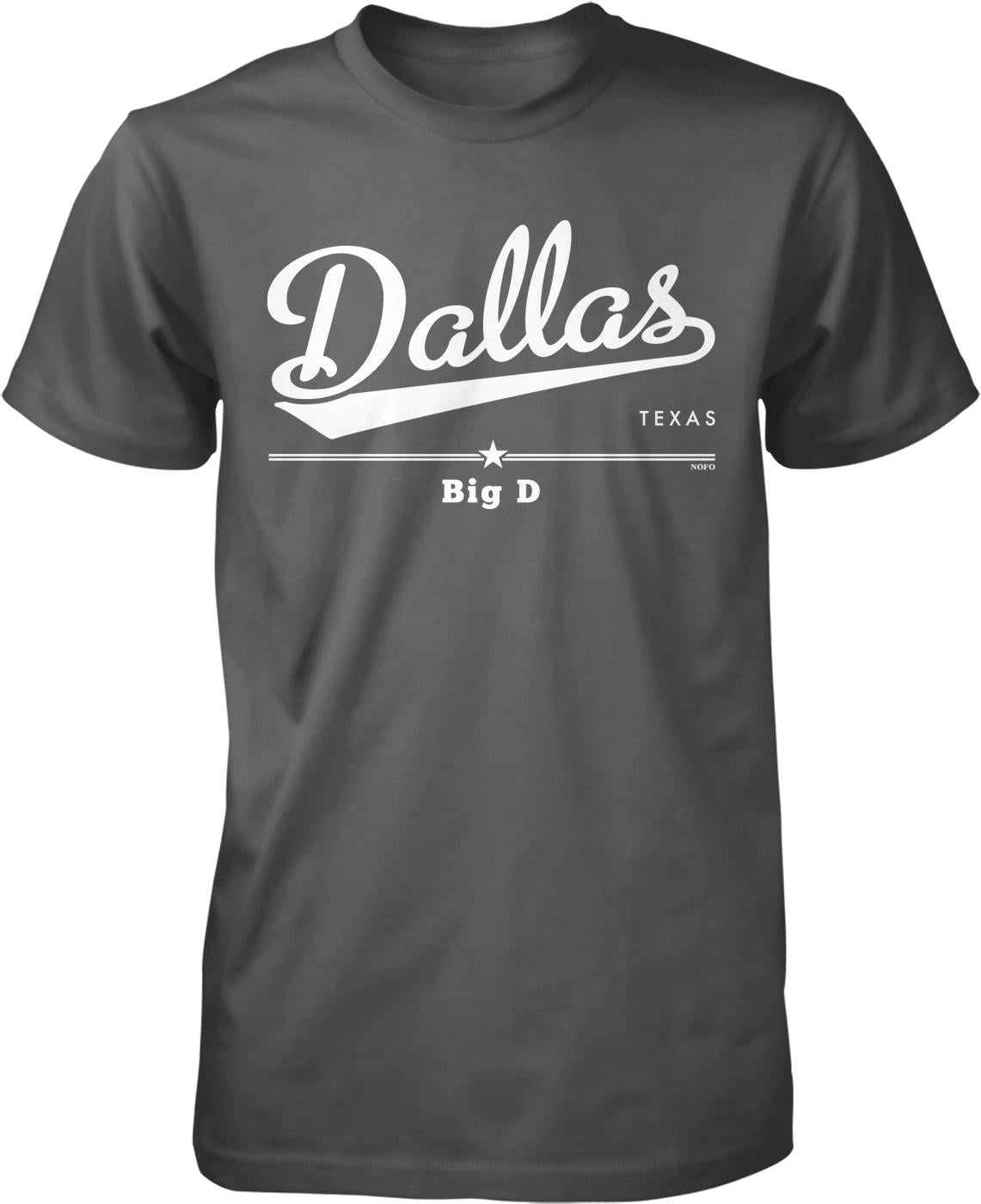 A gray t-shirt with white text and graphics printed on it.