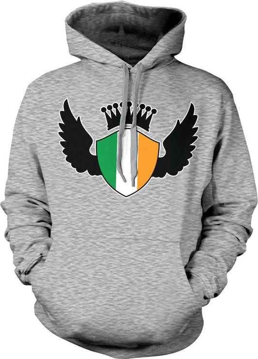 Irish Shield Hoodie - St Patrick's Day Hoodie With Wings Graphic & Pouch Pocket
