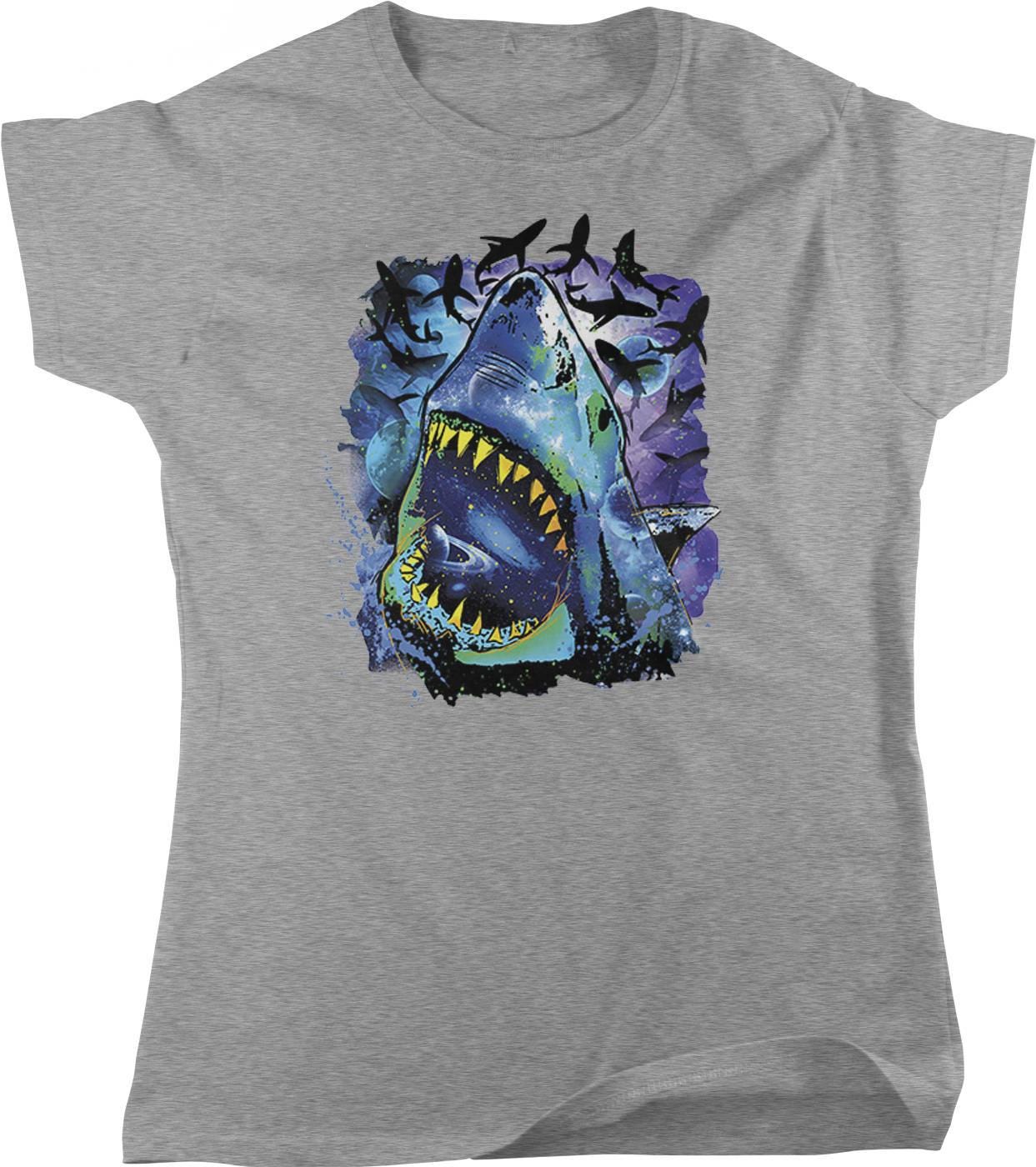 Women's Galaxy T-Shirt – Breathable Great White Shark Cotton Shirt | Cosmic Space Pattern Tee