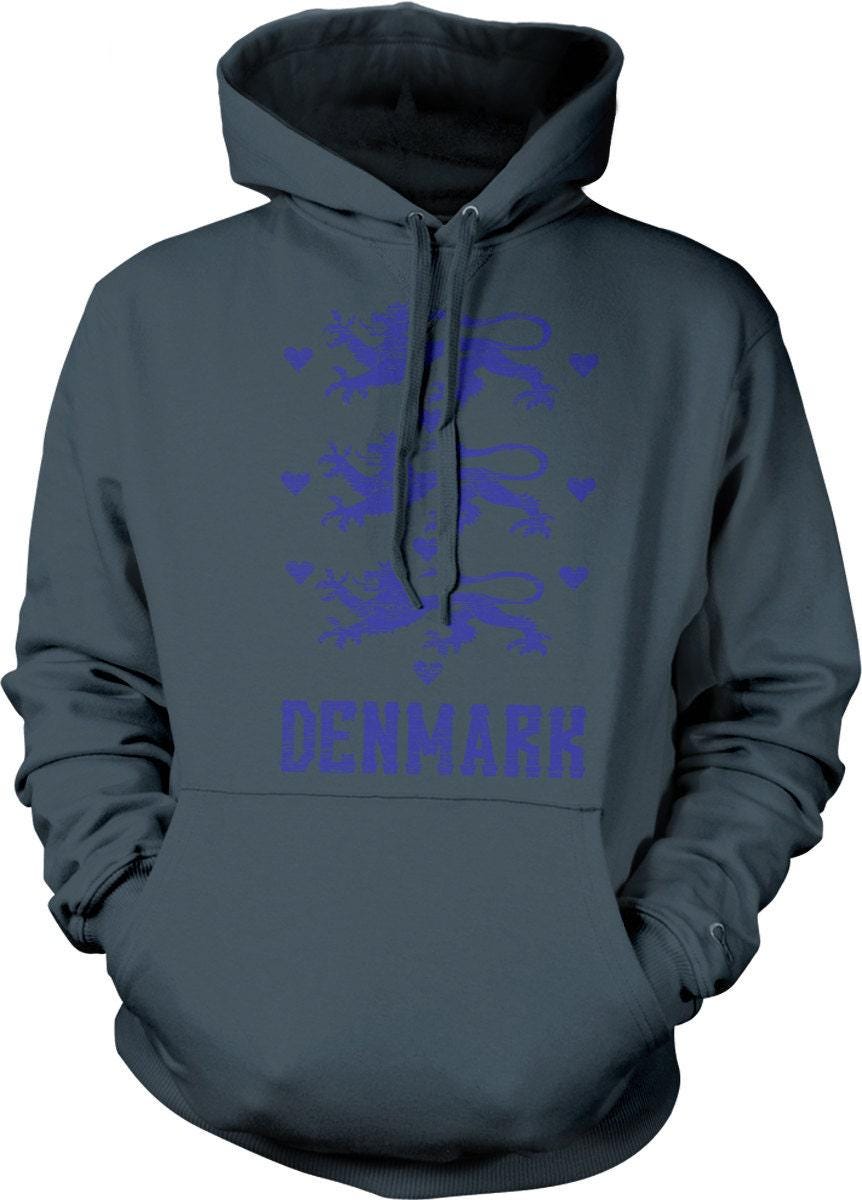 Denmark Coat of Arms Hoodie, Nordic Sweatshirt With Double-Ply Hood & Pouch Pocket