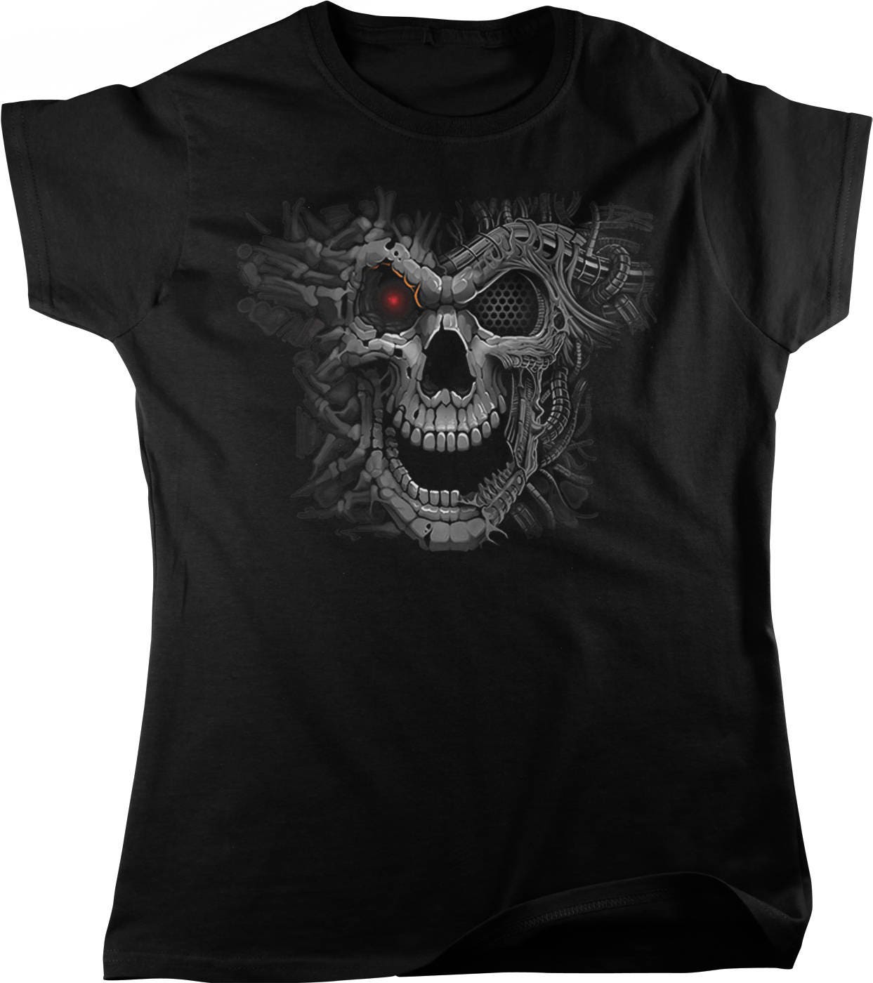Women's Sci-Fi T-Shirt – Cyborg Skull Tee with Soft Cotton Shirt, Full Cut Fit