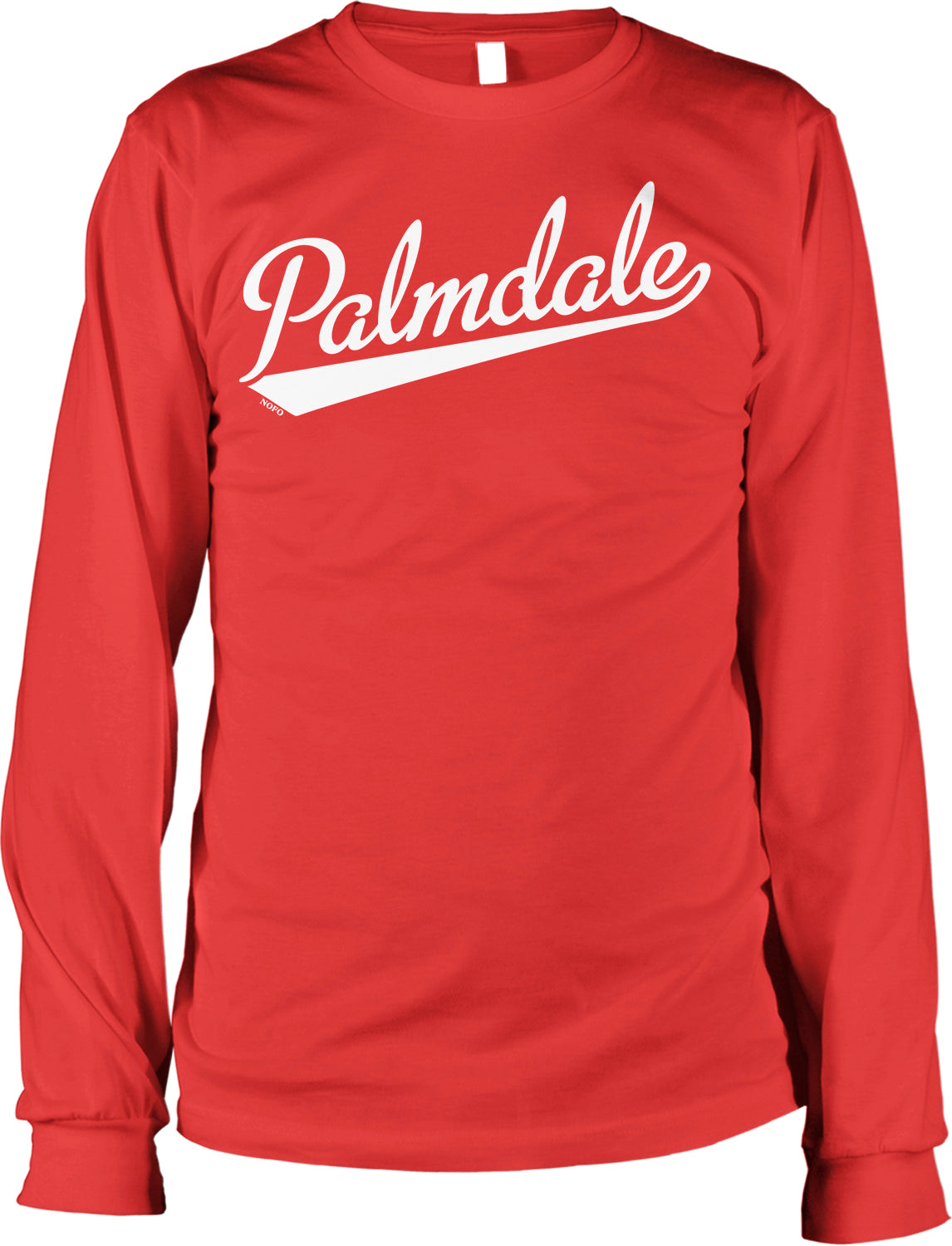 A red long-sleeved shirt with the word "Palmdale" printed in white text across the front.