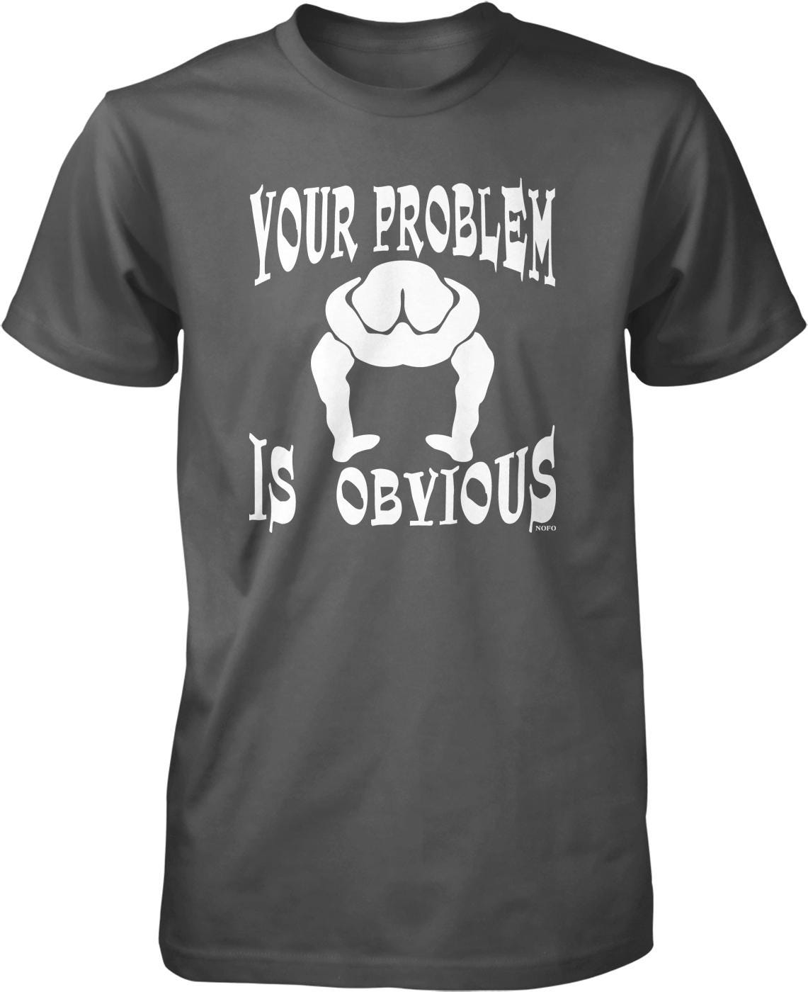 A black t-shirt with white text and a graphic design.