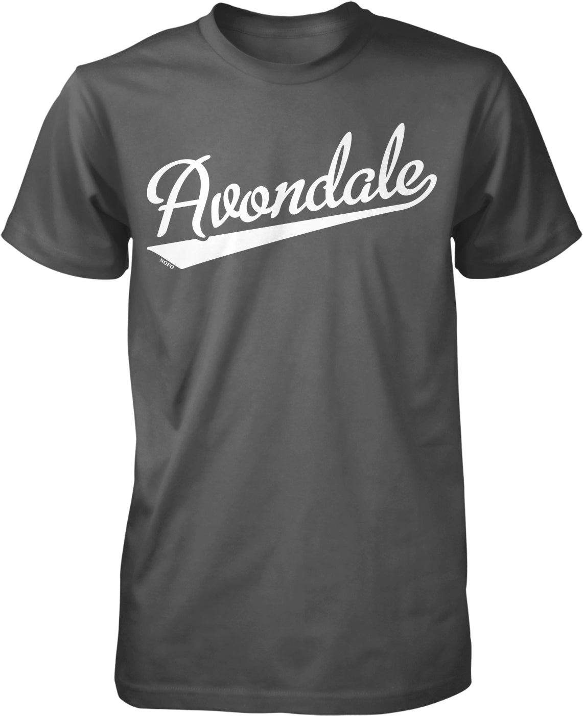 A gray t-shirt with the word "Avondale" printed in white cursive text across the front.