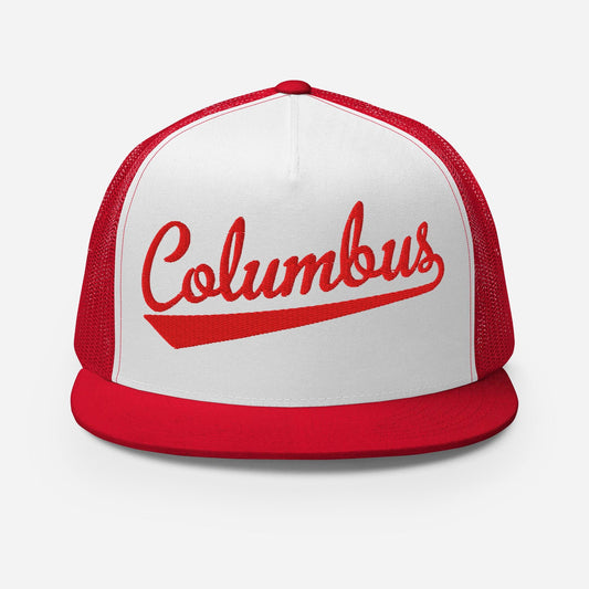 Snapback Trucker Hat - Columbus Script Baseball Cap With Flat Bill Design