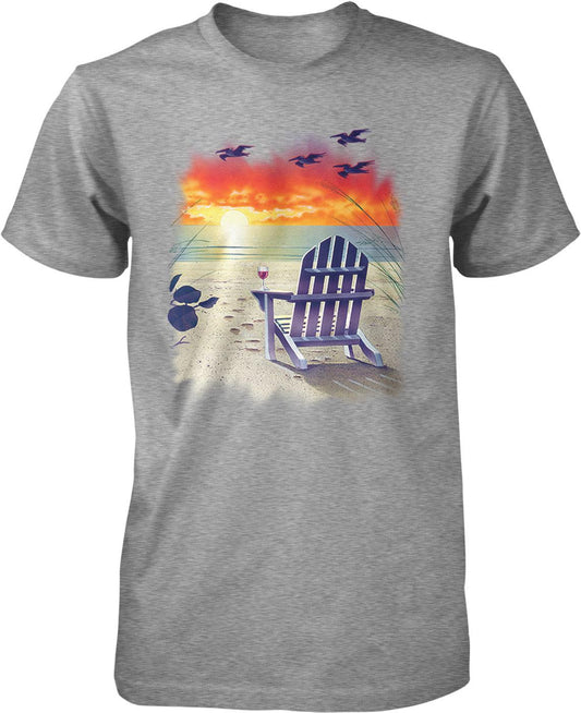 Men's Beach T-Shirt – Comfortable Cotton Tee with Sunset Pelican Design