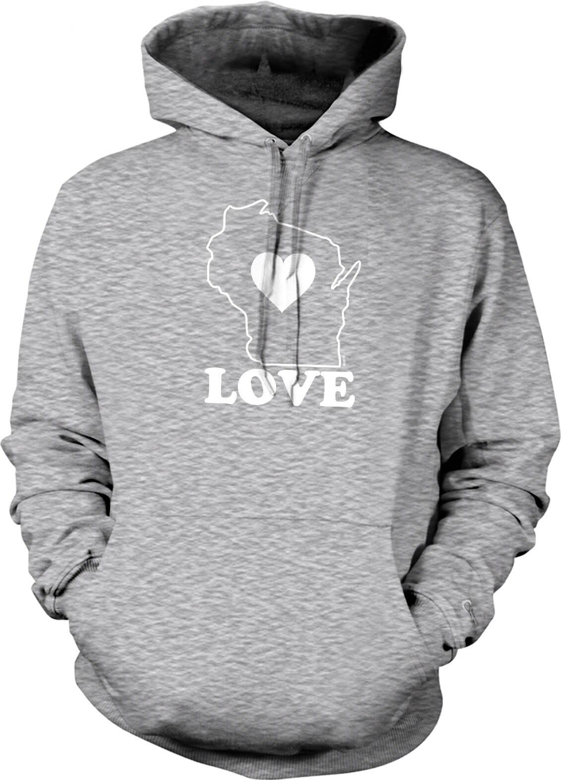 Love Wisconsin Sweatshirt - Casual Hooded Pullover With Pouch Pocket Hoodie