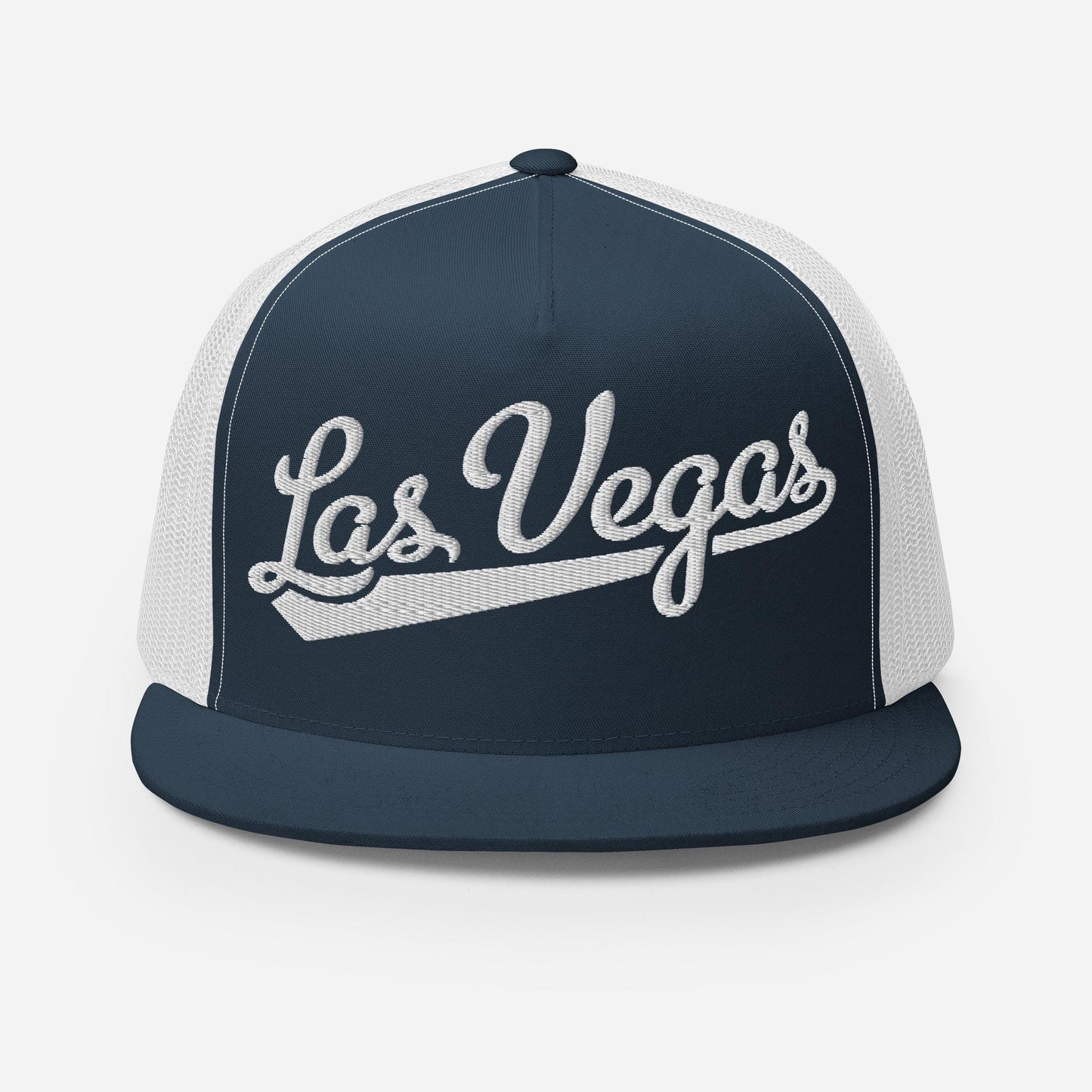 Snapback Trucker Hat – Las Vegas Script Baseball Font Hat with Custom Thread Colors