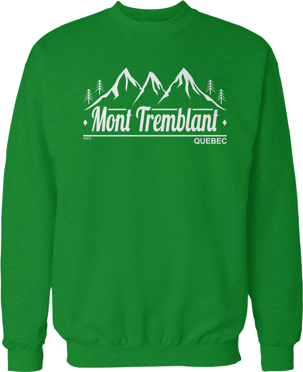 A green sweatshirt with white text and graphics on it.