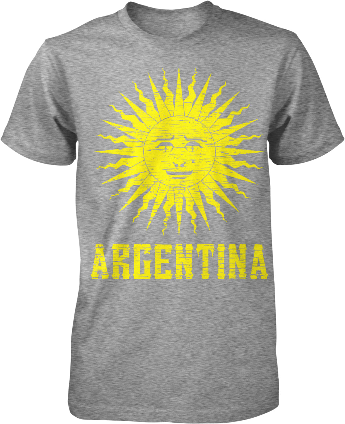 A gray t-shirt with a yellow sun design and the word "ARGENTINA" printed below it.