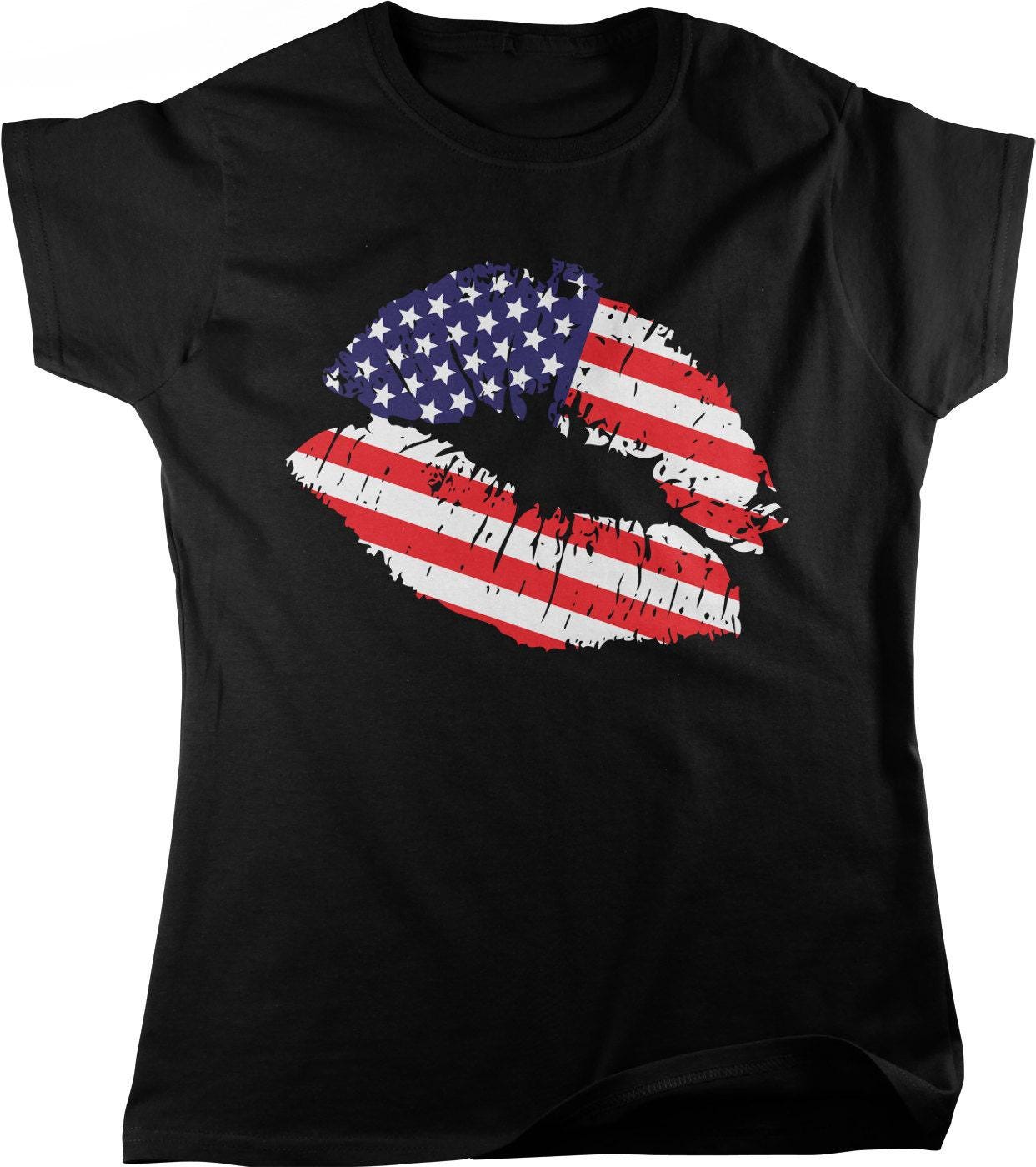 American Flag Lips Tee - Women's Patriotic Shirt | Cotton Casual Wear USA