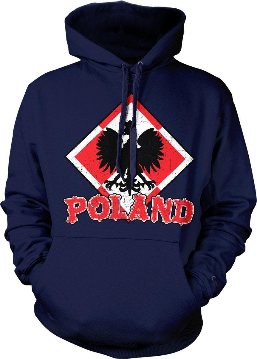 Poland Coat of Arms Sweatshirt – White Eagle Hoodie With Double-Ply Hood & Pouch Pocket