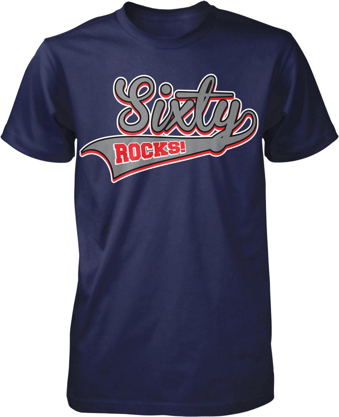 60th Birthday Shirt - Sixty Rocks Design | Men's Casual Tee With Durable Taped Neck
