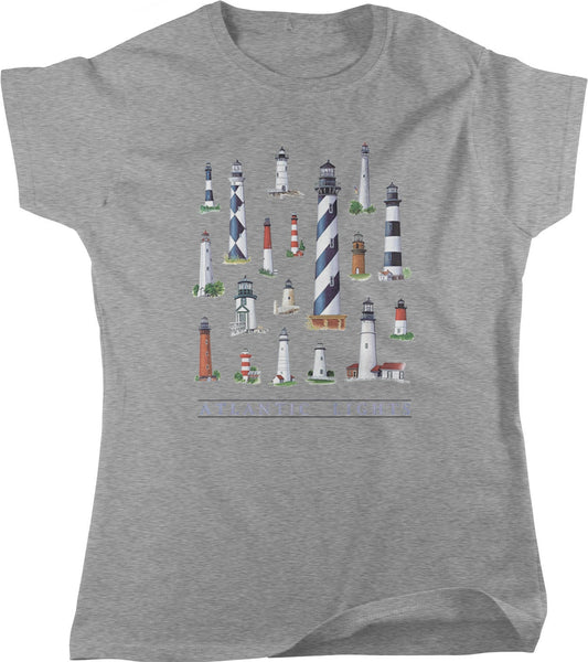 Maritime Women's T-Shirt – Atlantic Lighthouses Navigational Aid Shirt | Coastal Night Sky Tee