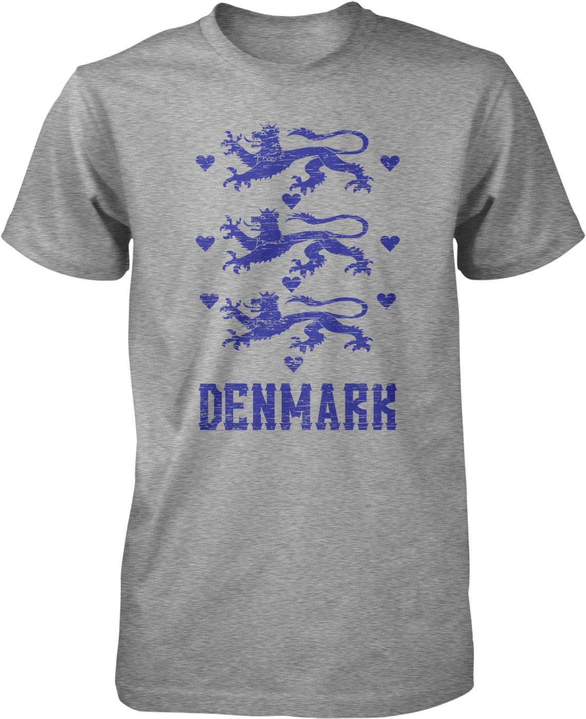 Men's Denmark T-Shirt, Danish Royal Emblem Soft Cotton Tee With Seamless Rib Knit Collar