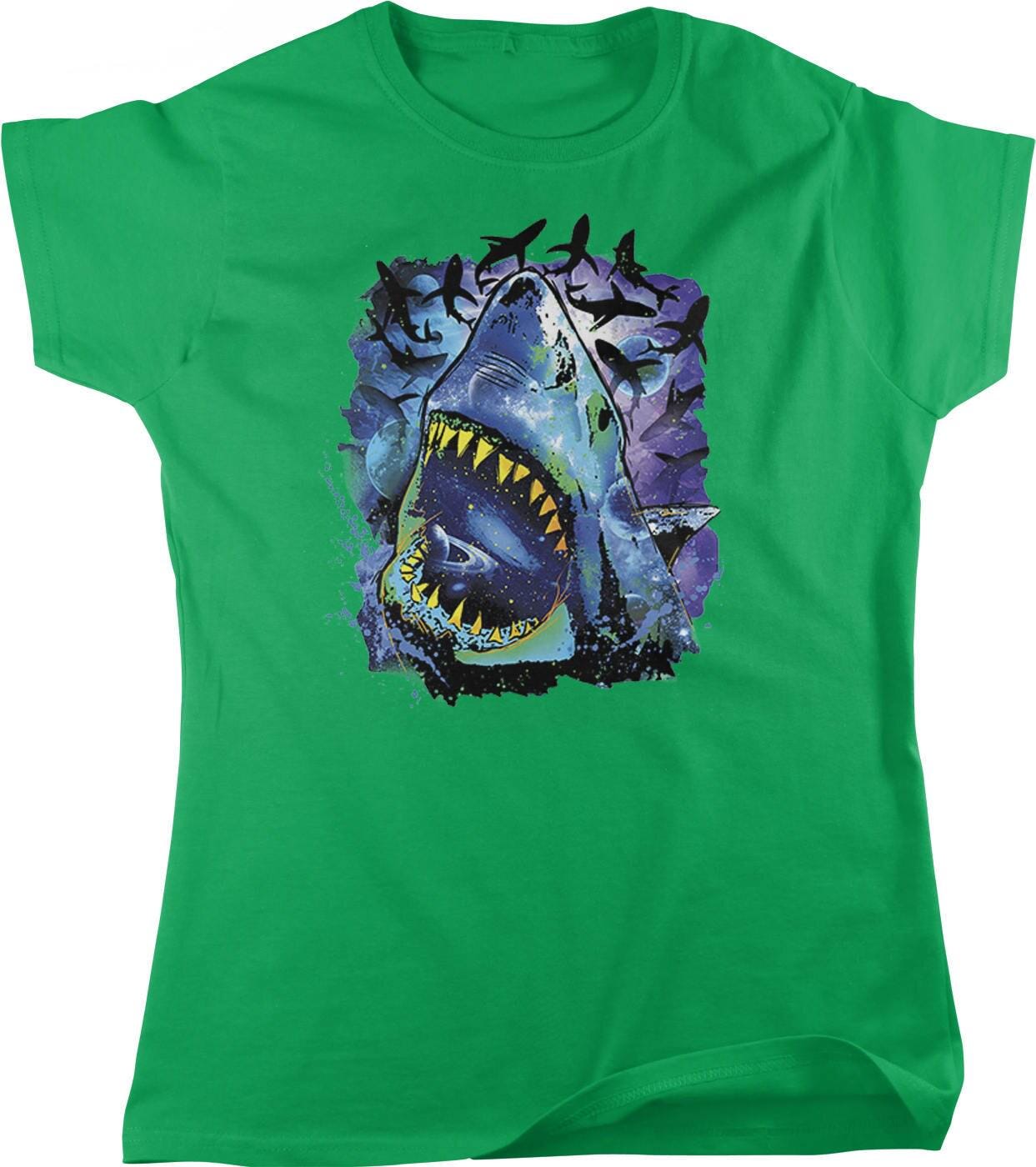 Women's Galaxy T-Shirt – Breathable Great White Shark Cotton Shirt | Cosmic Space Pattern Tee