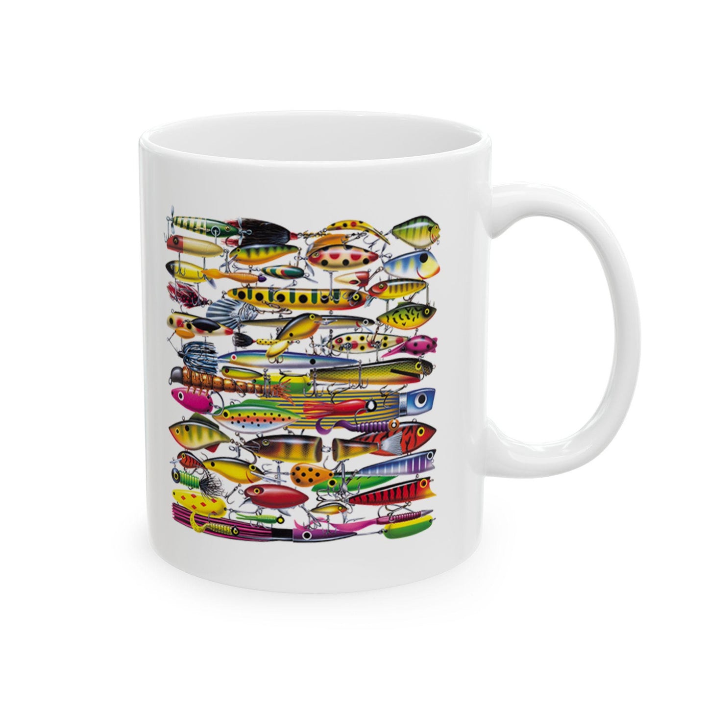 Fishing Lures Mug - Vibrant Ceramic Coffee Cup for Outdoor Lovers | Dishwasher Safe