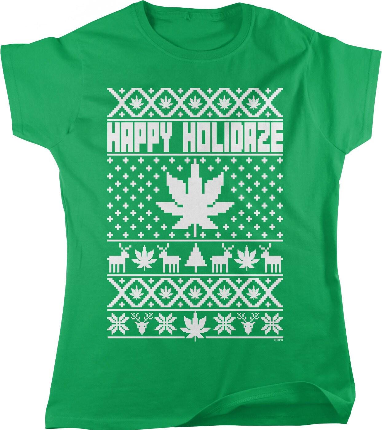Weed Ugly Christmas Sweater - Women's Relaxed Fit Cannabis Holiday Shirt Tee