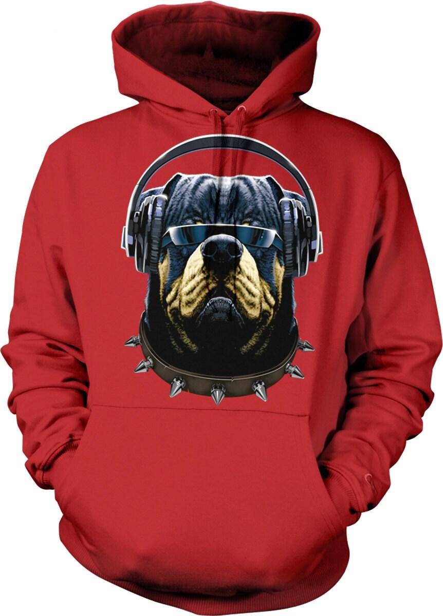 DJ Rotty Hooded Sweatshirt – Rottweiler Hoodie With Pouch Pocket & Cool Canine Style